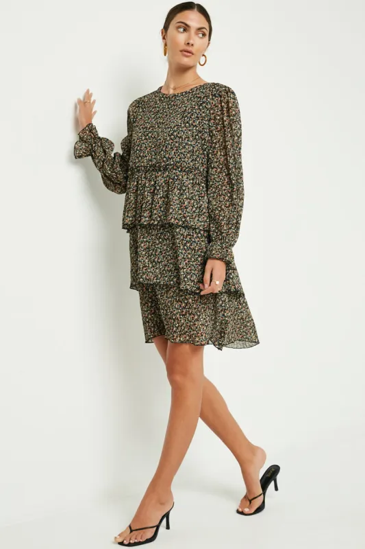 Womens Floral Ditsy Print Tiered Mini Dress sold by Hayden