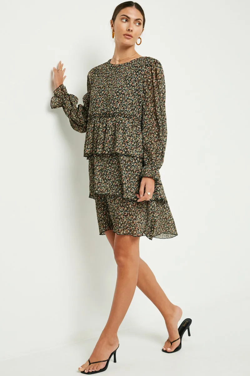 Womens Floral Ditsy Print Tiered Mini Dress sold by Hayden