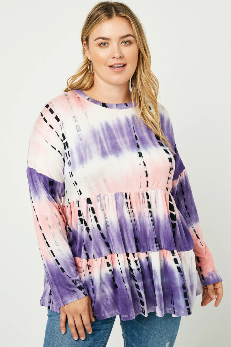 Womens Long Sleeve Tie Dye Tiered Top sold by Hayden product image thumbnail 2