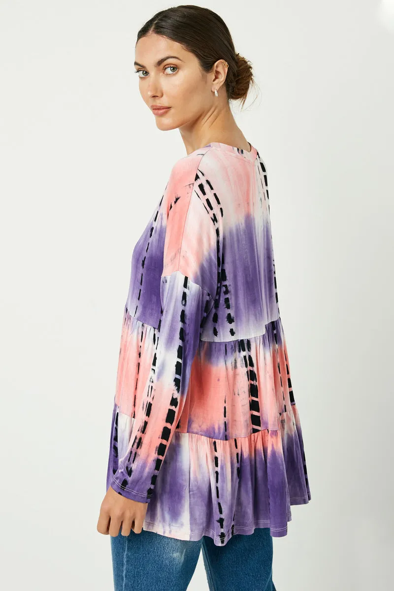 Womens Long Sleeve Tie Dye Tiered Top sold by Hayden product image thumbnail 3