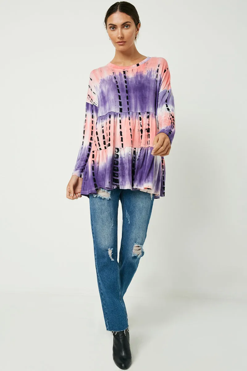 Womens Long Sleeve Tie Dye Tiered Top sold by Hayden product image thumbnail 4