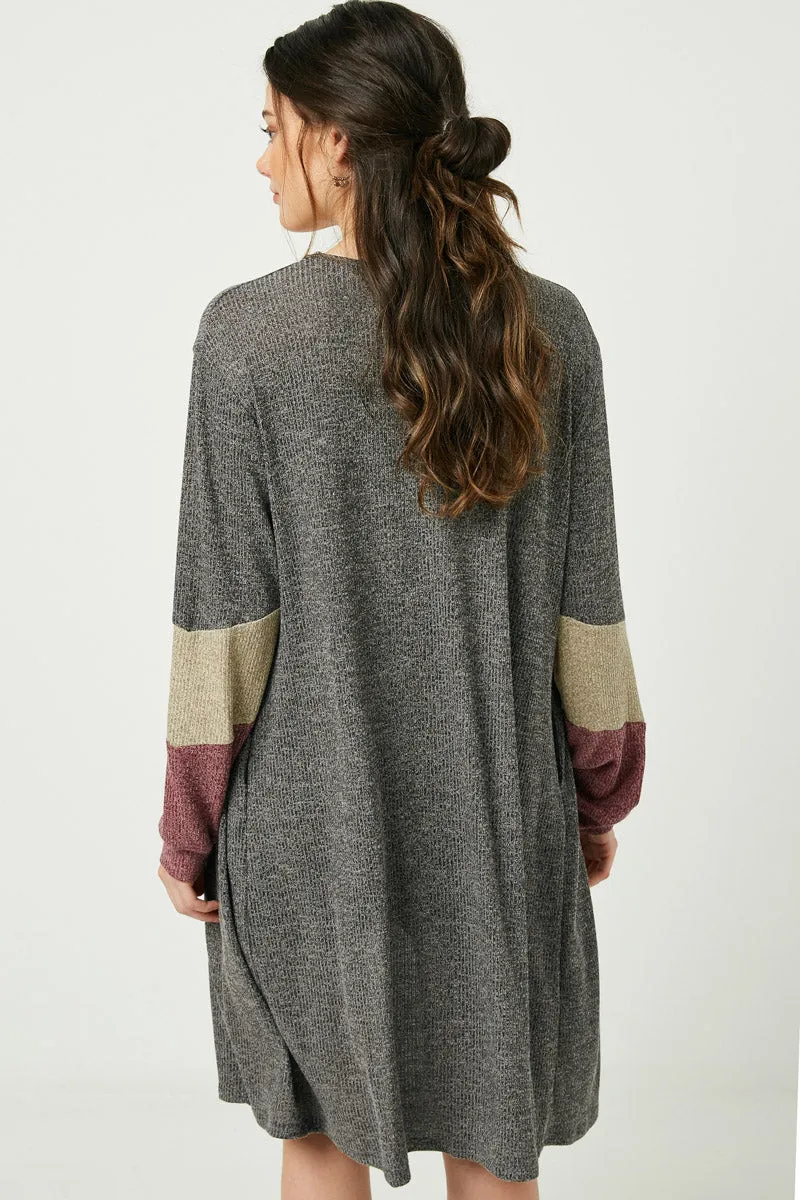 Womens Color Block Sleeve Ribbed Knit Long Cardigan sold by Hayden product image thumbnail 4