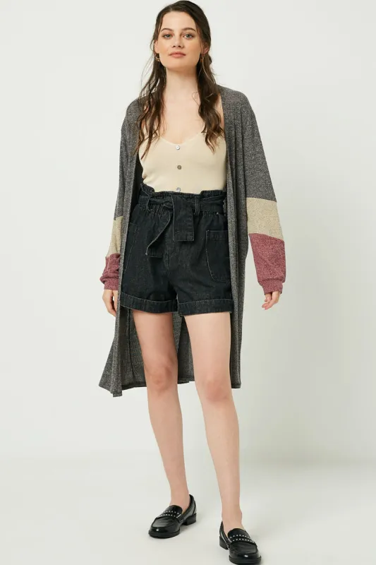 Womens Color Block Sleeve Ribbed Knit Long Cardigan sold by Hayden