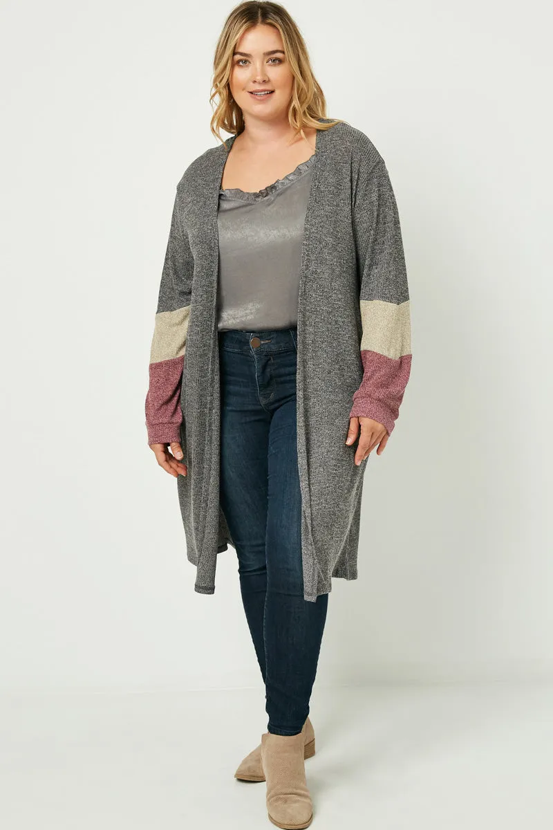 Womens Color Block Sleeve Ribbed Knit Long Cardigan sold by Hayden product image thumbnail 2