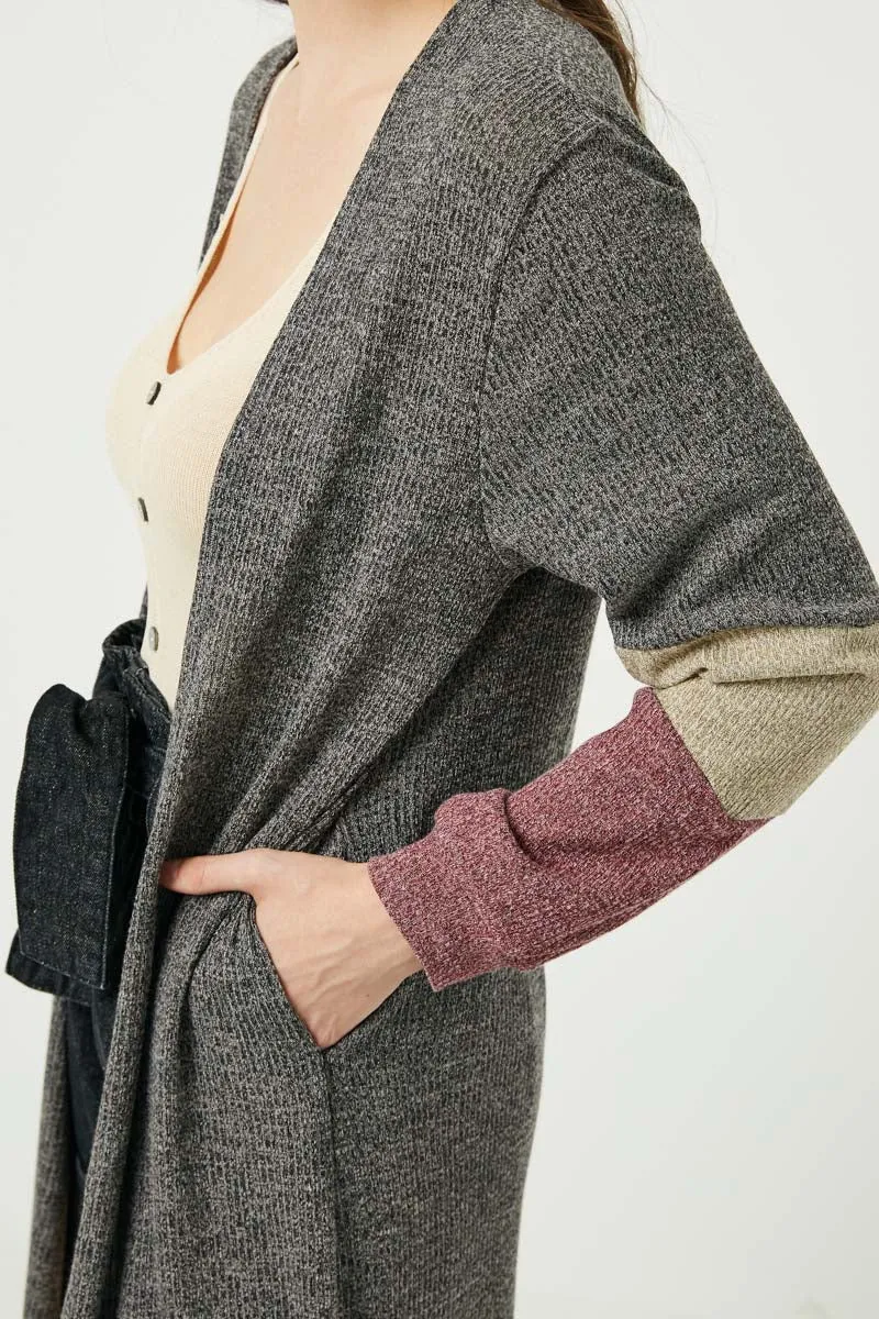 Womens Color Block Sleeve Ribbed Knit Long Cardigan sold by Hayden product image thumbnail 3