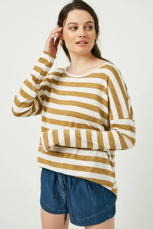 Womens Drop Shoulder Stripe Knit Top sold by Hayden