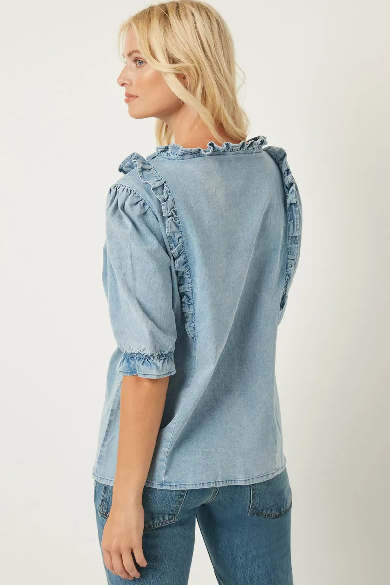 Womens Ruffled Denim Blouse sold by Hayden product image thumbnail 3