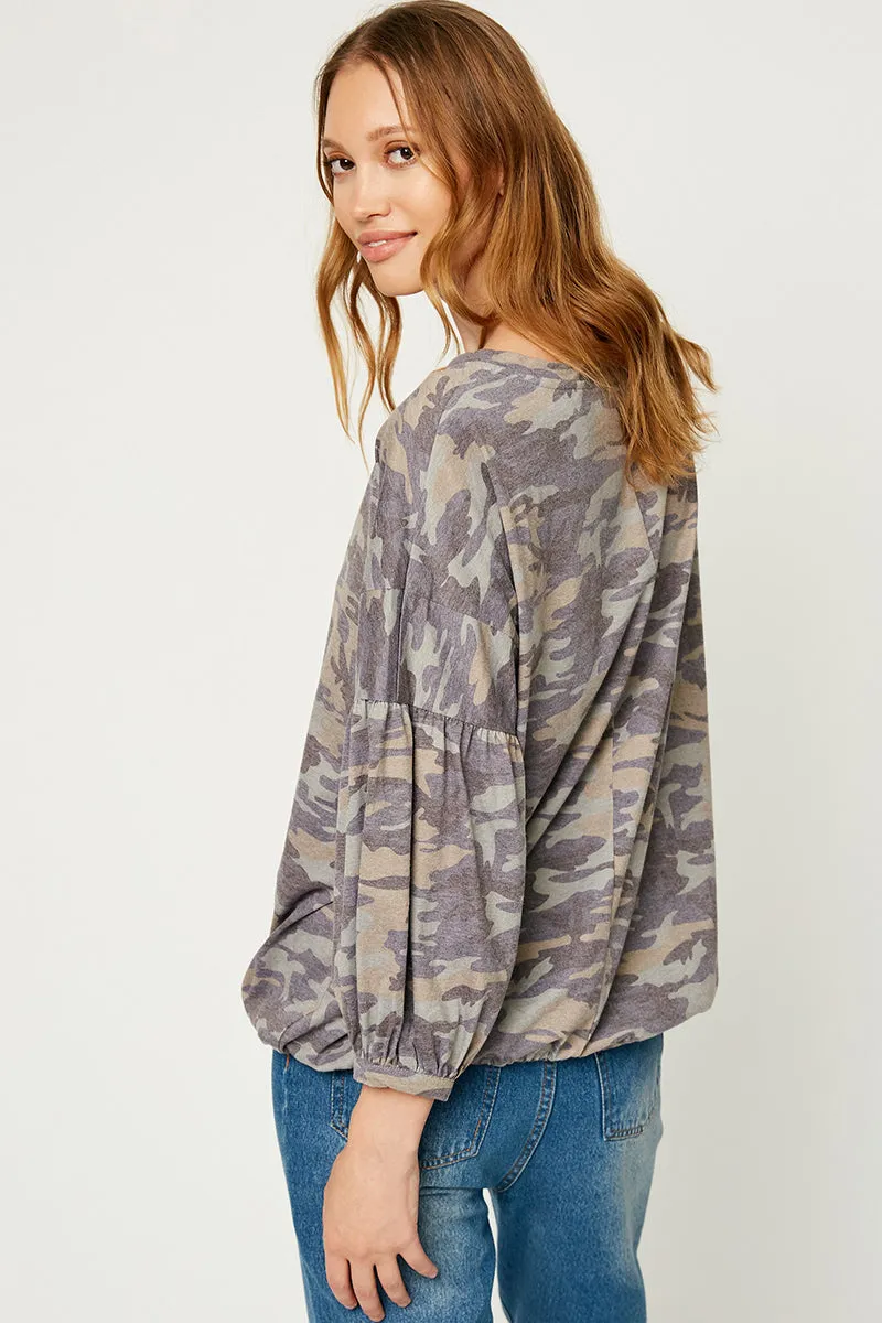 Womens Drawstring Hem Puff Sleeve Knit Top sold by Hayden product image thumbnail 3