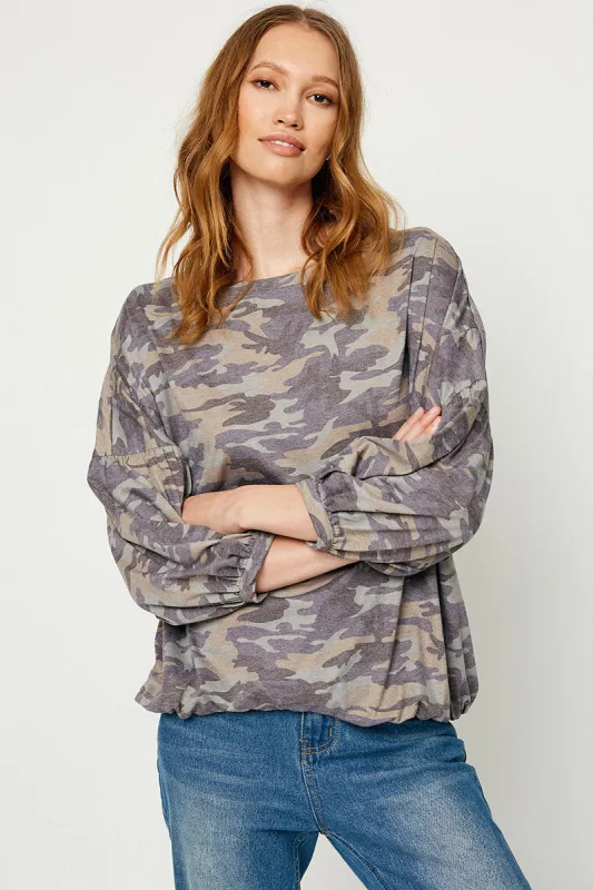 Womens Drawstring Hem Puff Sleeve Knit Top sold by Hayden