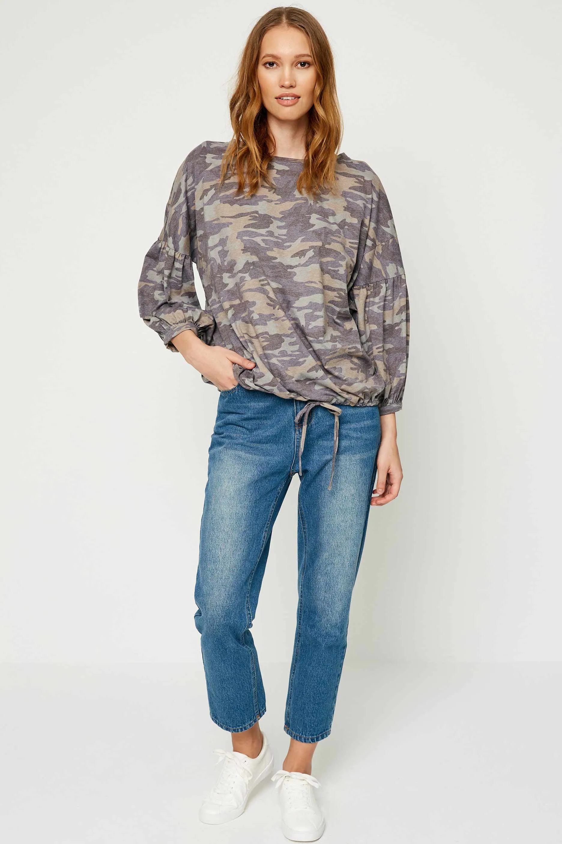 Womens Drawstring Hem Puff Sleeve Knit Top sold by Hayden product image thumbnail 2