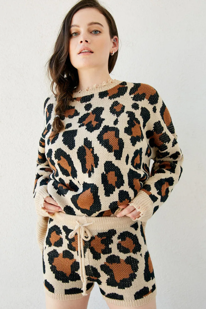 Womens Distressed Knit Leopard Sweater sold by Hayden product image thumbnail 3