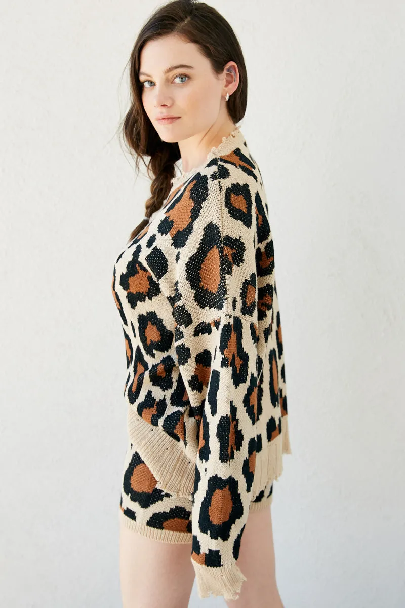 Womens Distressed Knit Leopard Sweater sold by Hayden product image thumbnail 4