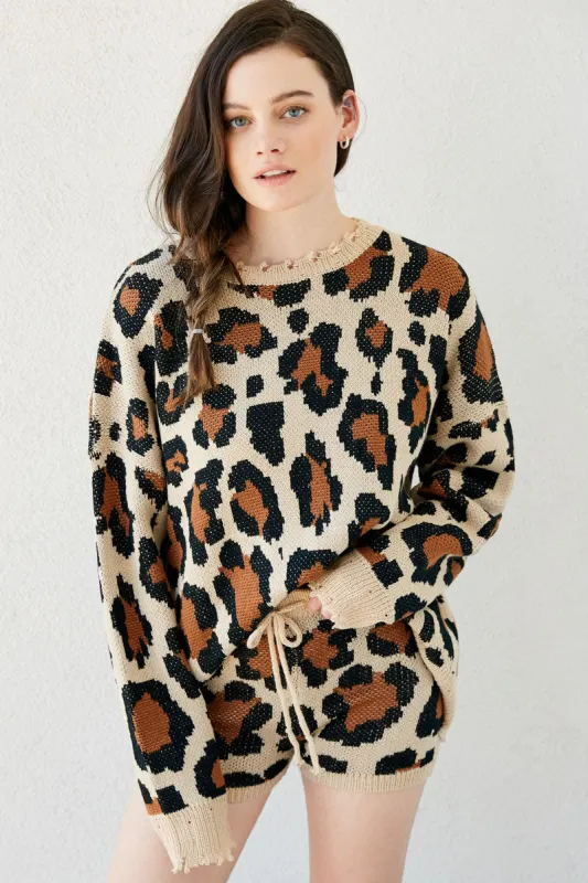 Womens Distressed Knit Leopard Sweater made by Hayden