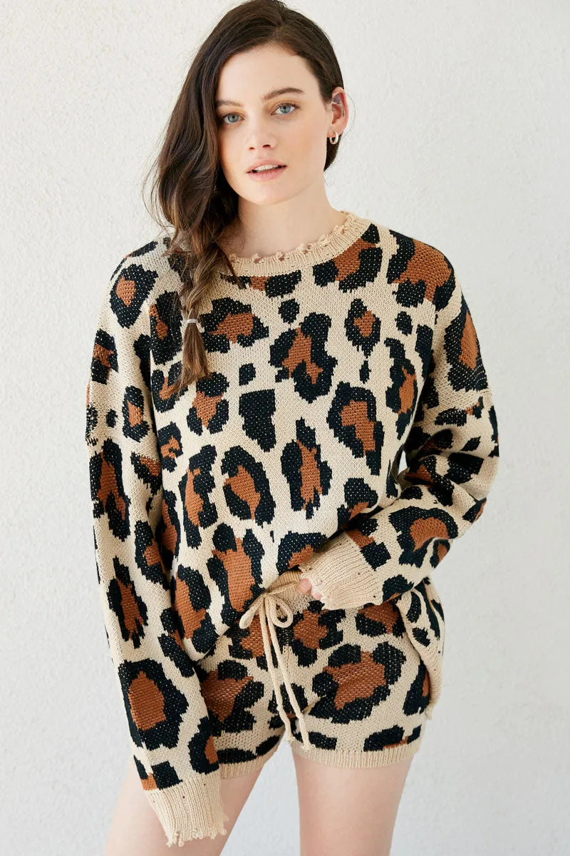 Womens Distressed Knit Leopard Sweater sold by Hayden