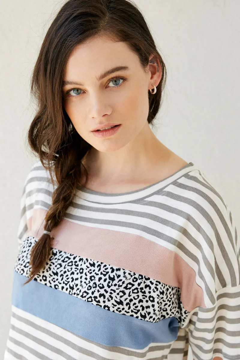 Womens Contrast Panel Stripe Tie Front T Shirt sold by Hayden product image thumbnail 4