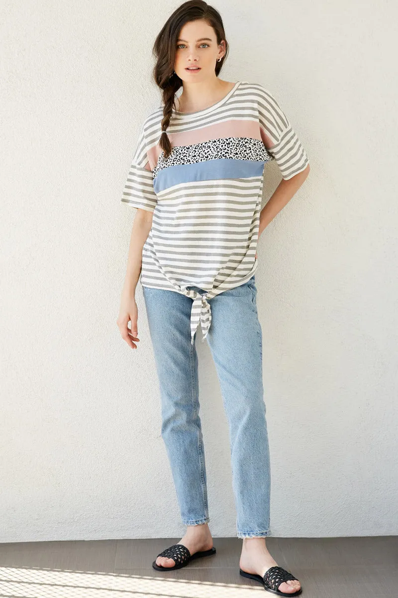 Womens Contrast Panel Stripe Tie Front T Shirt sold by Hayden product image thumbnail 2