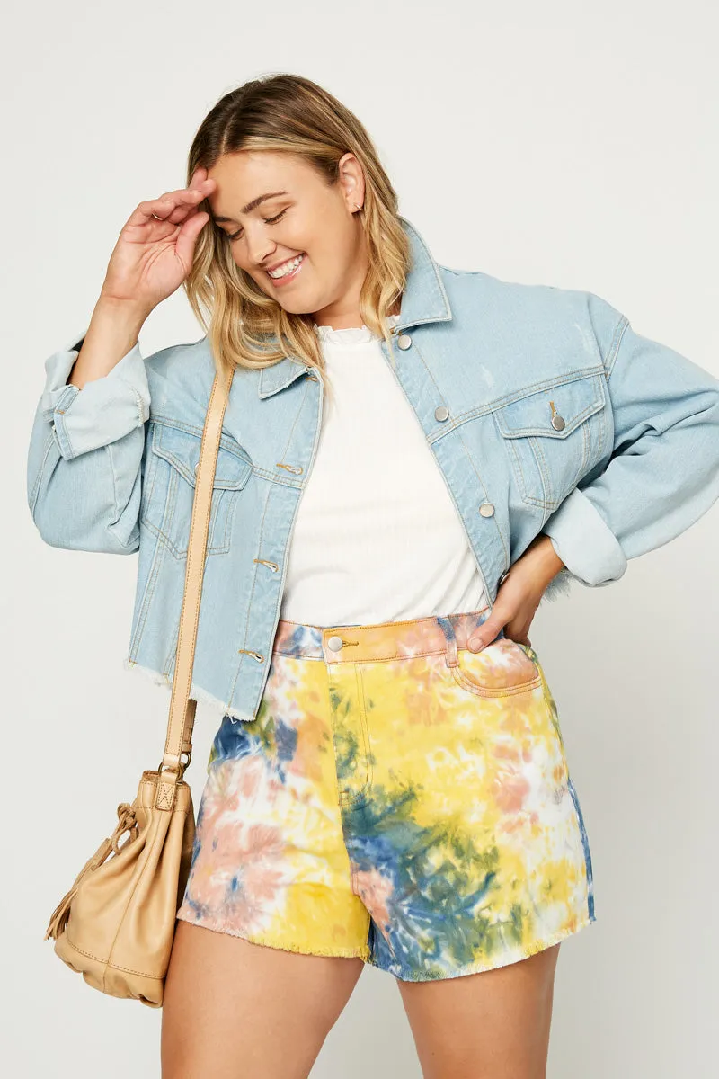 Womens Tie Dye Frayed Denim Shorts sold by Hayden product image thumbnail 2