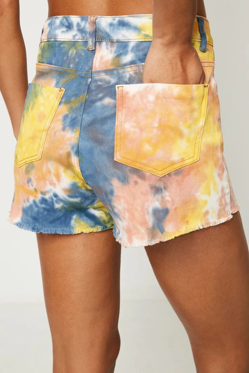 Womens Tie Dye Frayed Denim Shorts sold by Hayden product image thumbnail 3