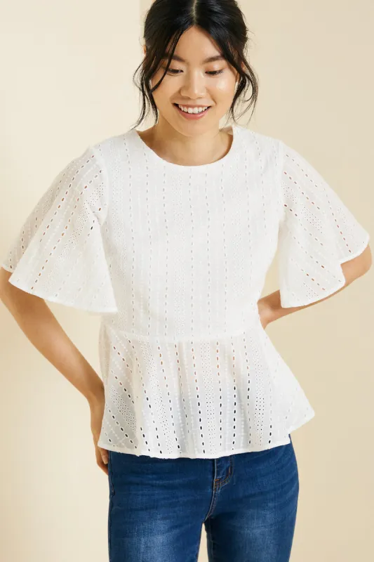 Womens Eyelet Lace Peplum Top sold by Hayden