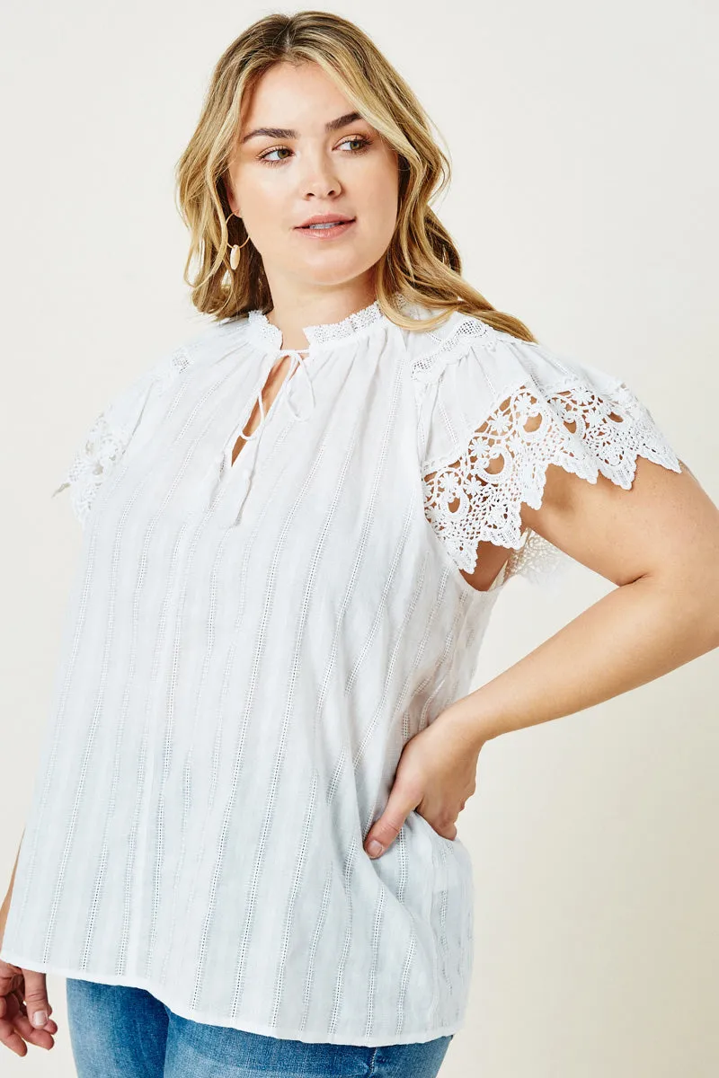 Womens Lace Tassel-Tie Top sold by Hayden