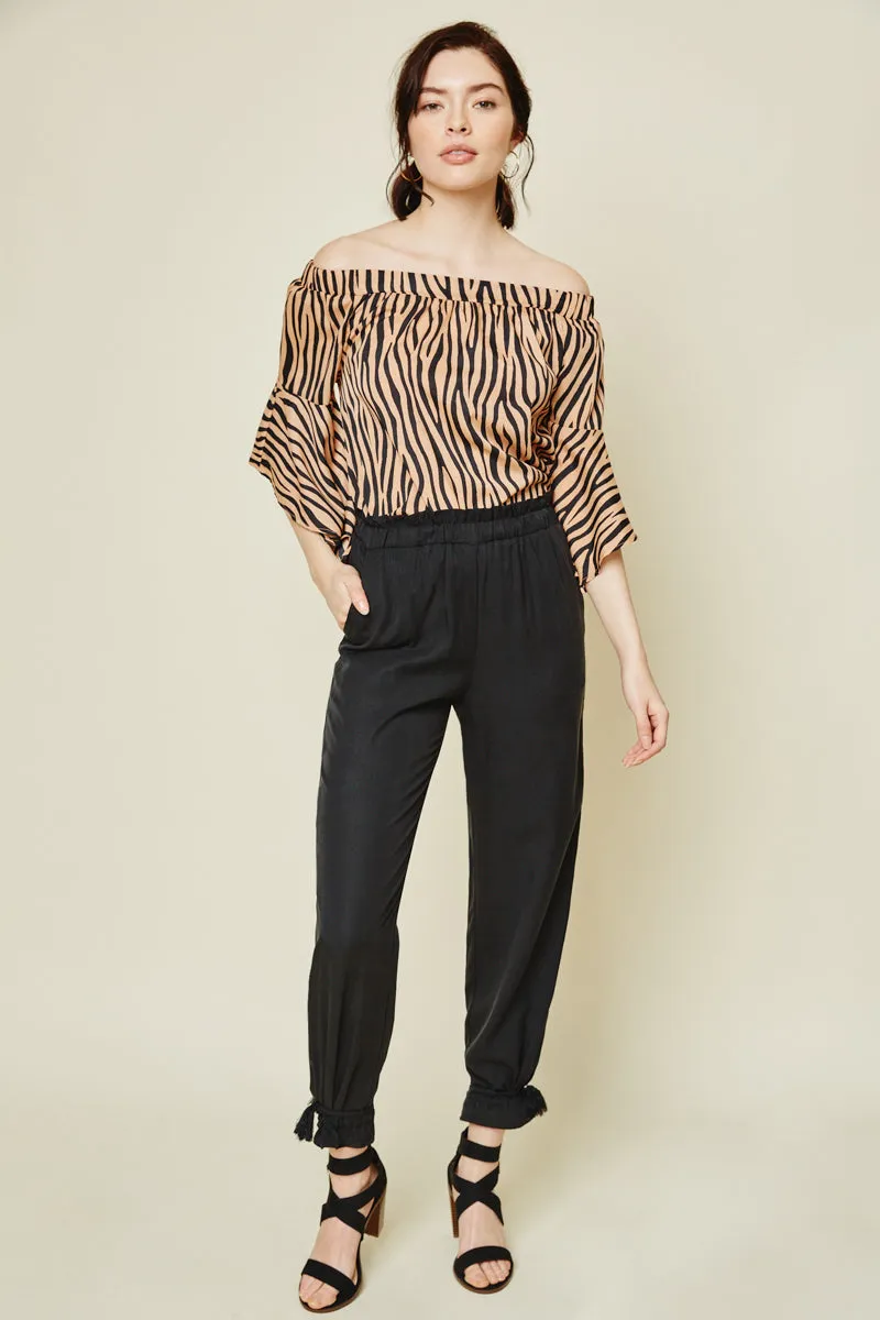 Womens Zebra Bell Sleeve Off-Shoulder Top sold by Hayden product image thumbnail 3