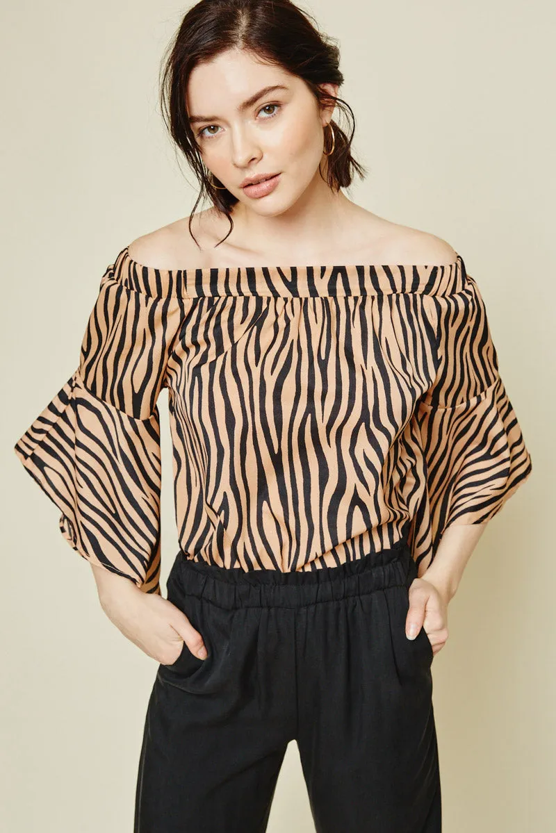 Womens Zebra Bell Sleeve Off-Shoulder Top sold by Hayden product image thumbnail 4