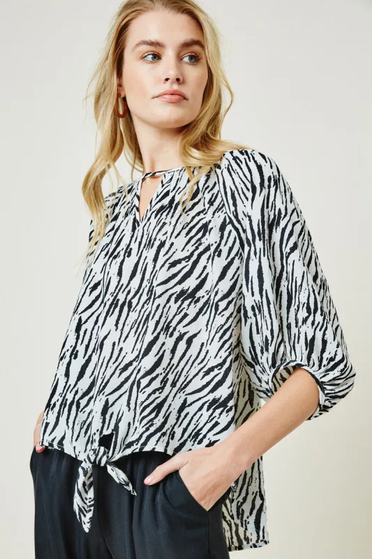 Womens Zebra Print Tie Front Top sold by Hayden