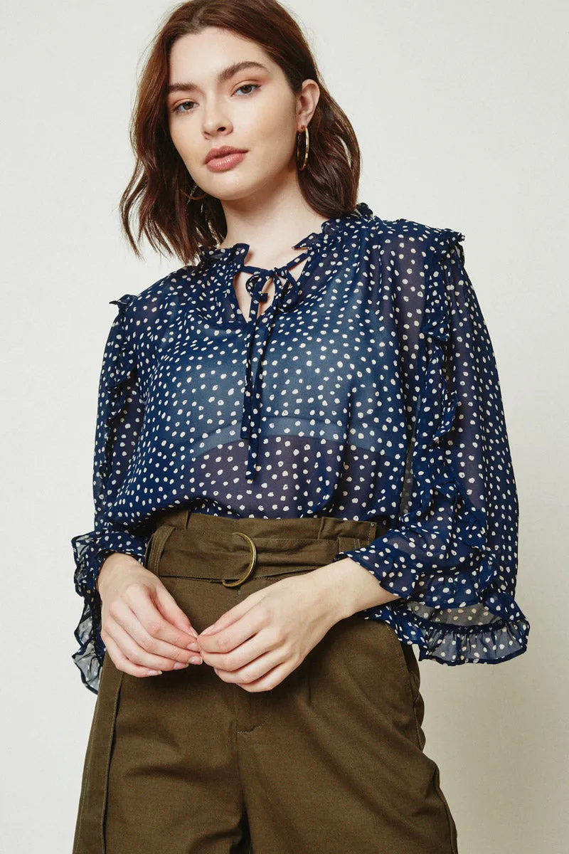 Womens Dotted Ruffle Tie-Front Top sold by Hayden product image thumbnail 4