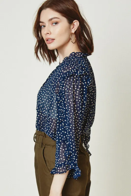 Womens Dotted Ruffle Tie-Front Top sold by Hayden