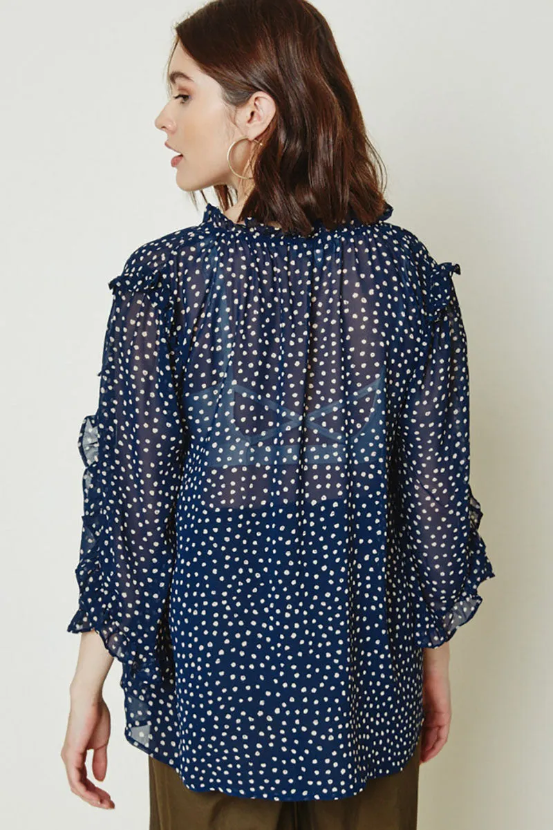 Womens Dotted Ruffle Tie-Front Top sold by Hayden product image thumbnail 2