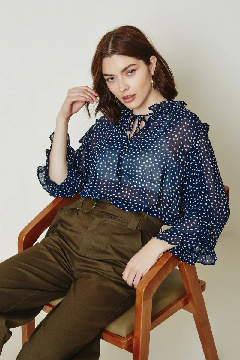 Womens Dotted Ruffle Tie-Front Top sold by Hayden product image thumbnail 3