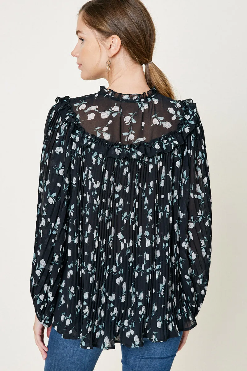 Womens Floral Pleated Front-Tie Blouse sold by Hayden product image thumbnail 2