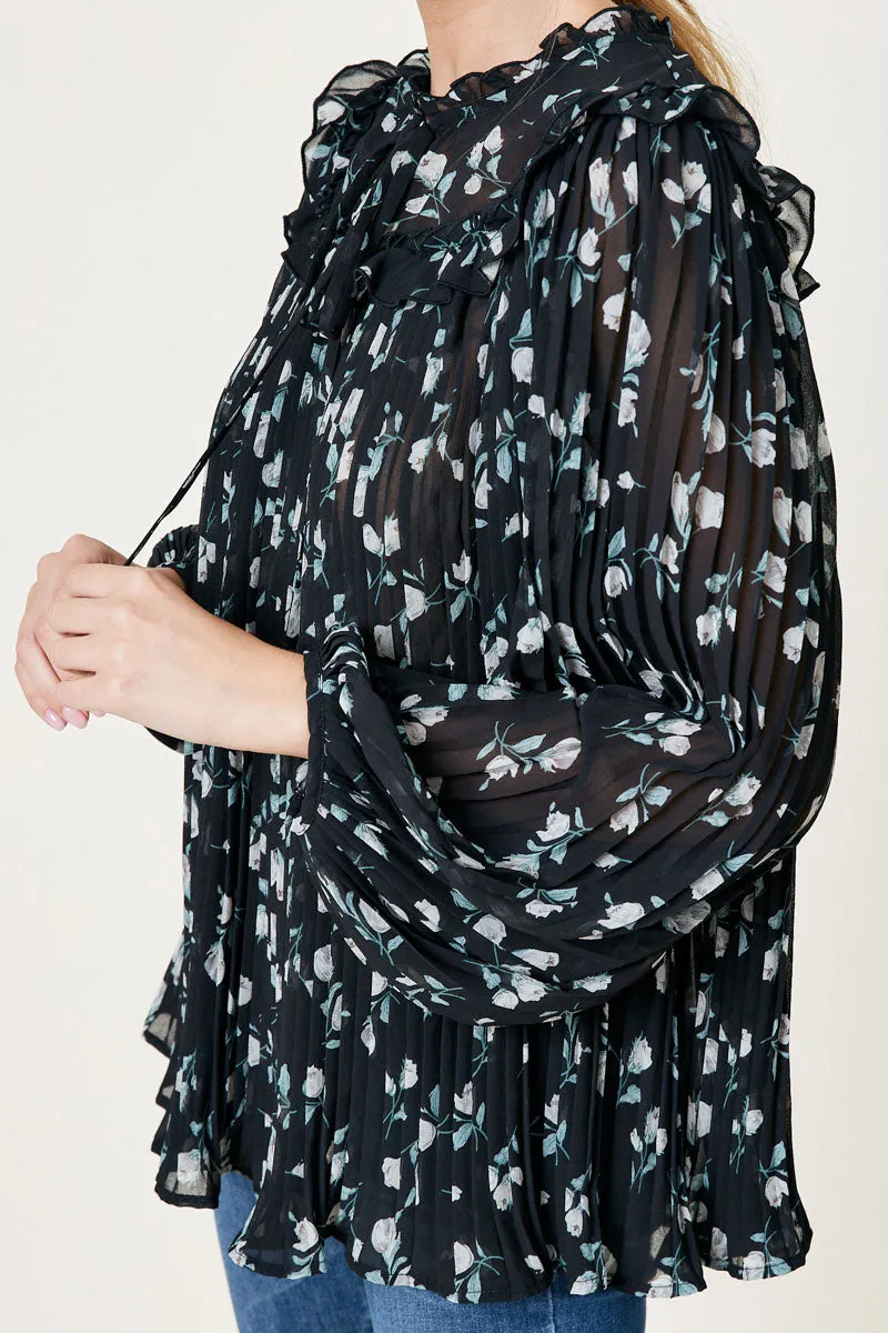 Womens Floral Pleated Front-Tie Blouse sold by Hayden product image thumbnail 4