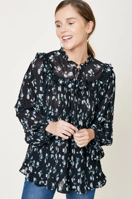 Womens Floral Pleated Front-Tie Blouse sold by Hayden