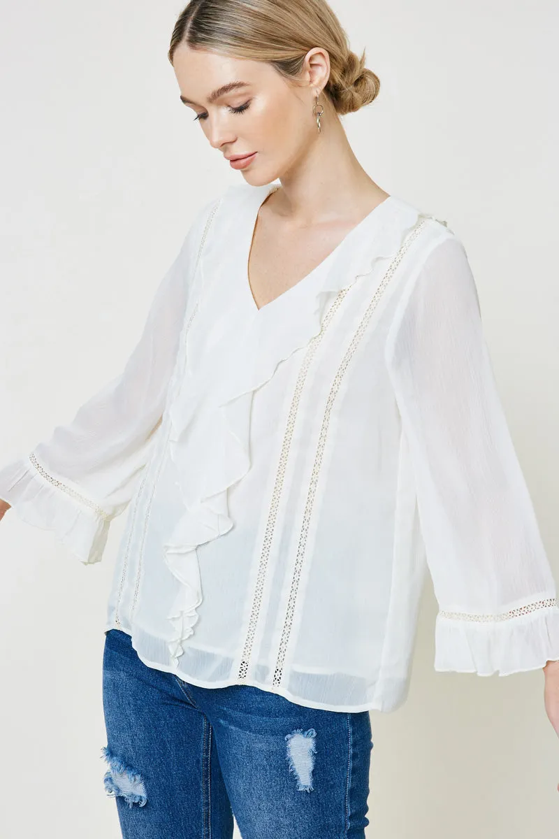 Womens Plunging Ruffle Lace Trim Top sold by Hayden product image thumbnail 3