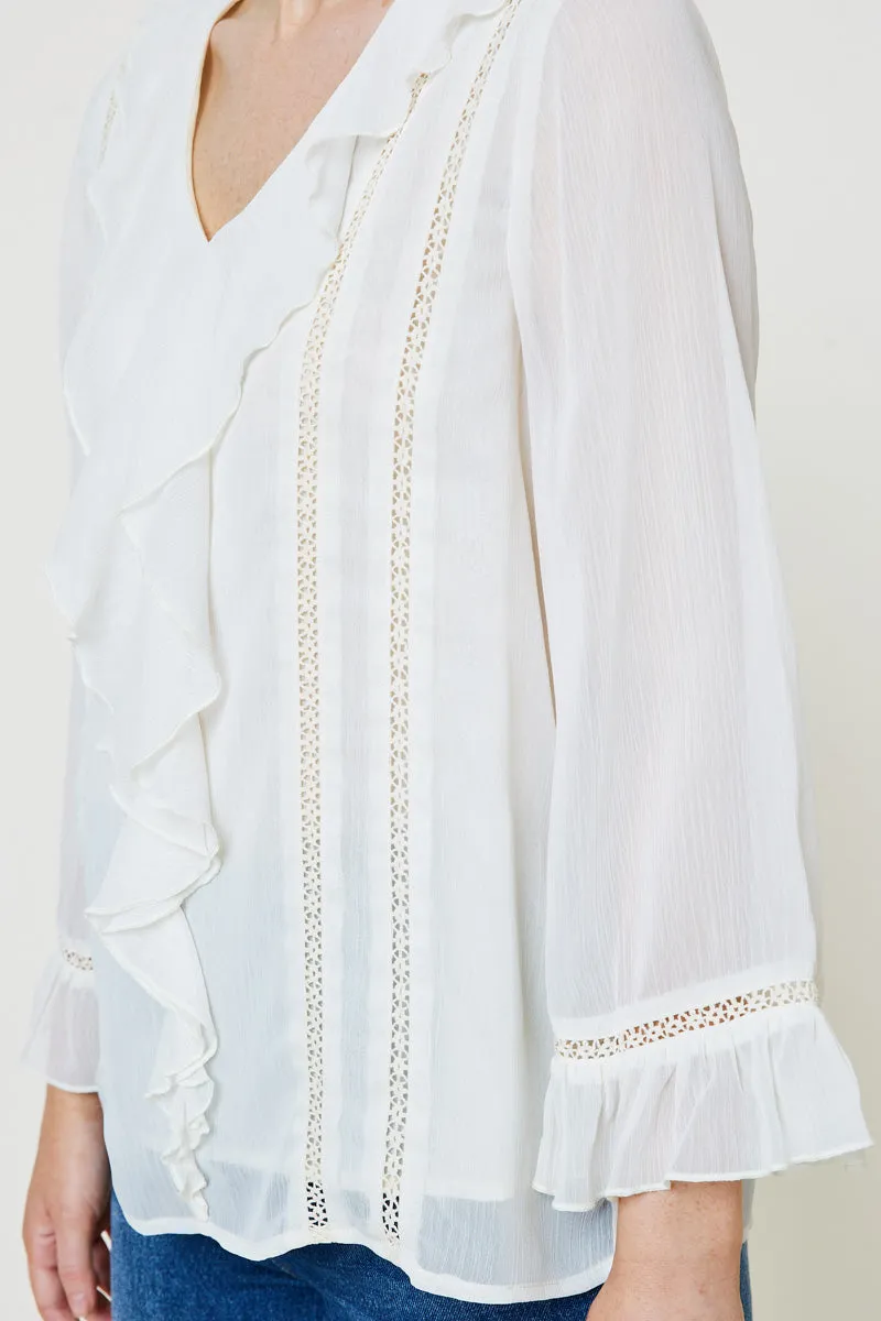 Womens Plunging Ruffle Lace Trim Top sold by Hayden product image thumbnail 4