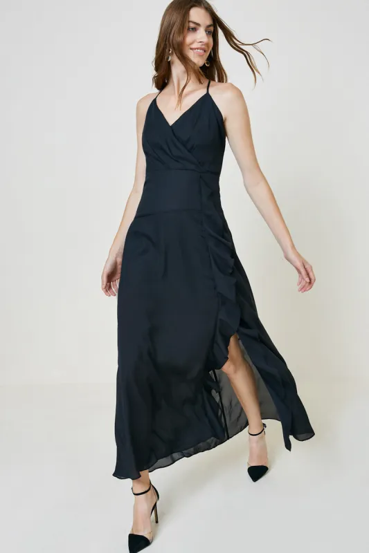 Womens Surplice Ruffle Front Slit Maxi Dress sold by Hayden
