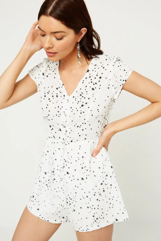 Womens Button-Down Star Print Romper made by Hayden