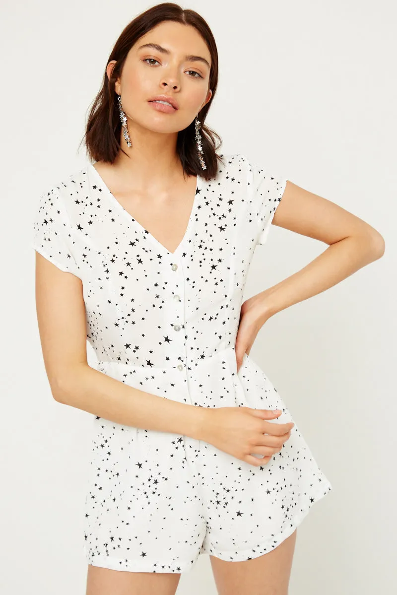 Womens Button-Down Star Print Romper sold by Hayden product image thumbnail 3