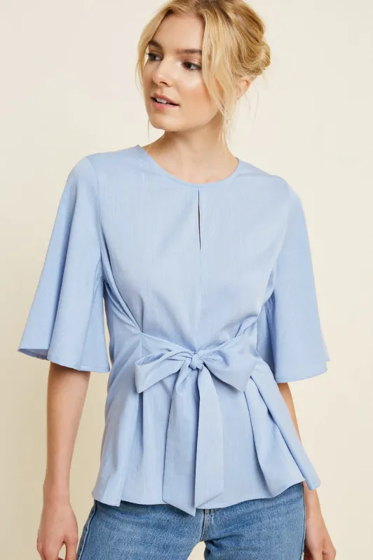 Womens Tie-Front Bell Sleeve Keyhole Top sold by Hayden