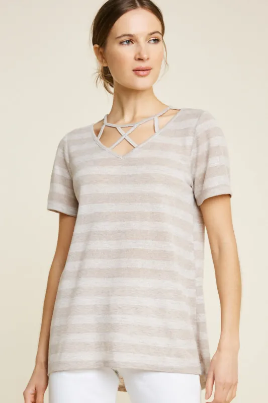 Womens Striped Cage Neck Top sold by Hayden