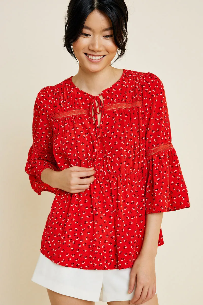 Womens Tiered Floral Lace Tie-Top sold by Hayden product image thumbnail 3