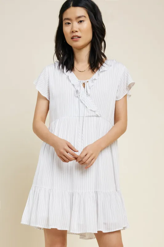 Womens Striped Ruffle Surplice Dress made by Hayden