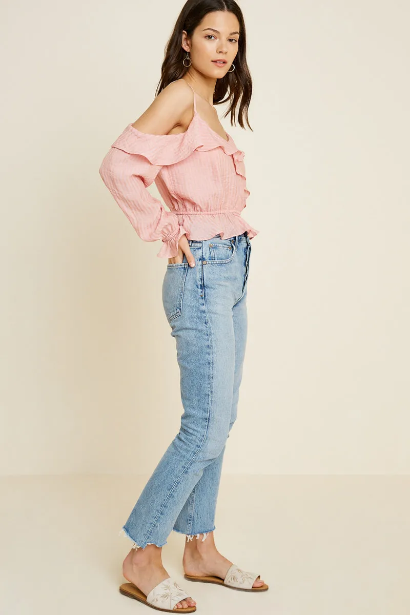 Womens Cold-Shoulder Stripe Ruffle Crop Top sold by Hayden product image thumbnail 4