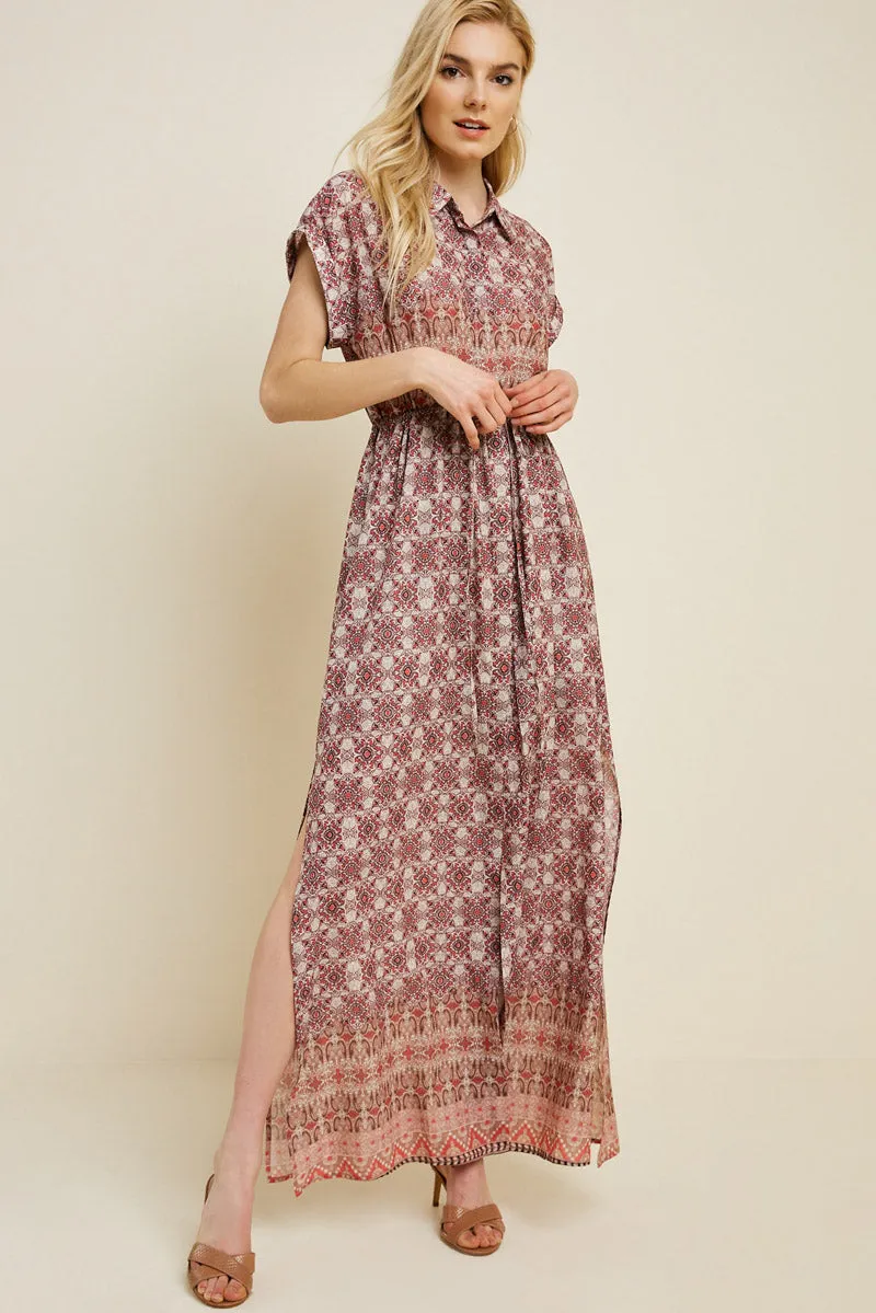 Womens Printed Button-Down Maxi Slit Dress sold by Hayden product image thumbnail 4