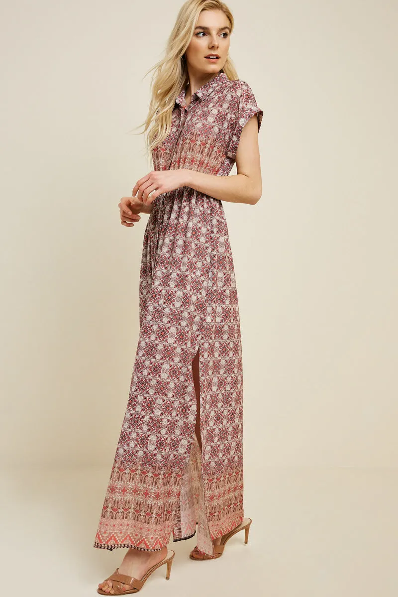 Womens Printed Button-Down Maxi Slit Dress sold by Hayden product image thumbnail 3