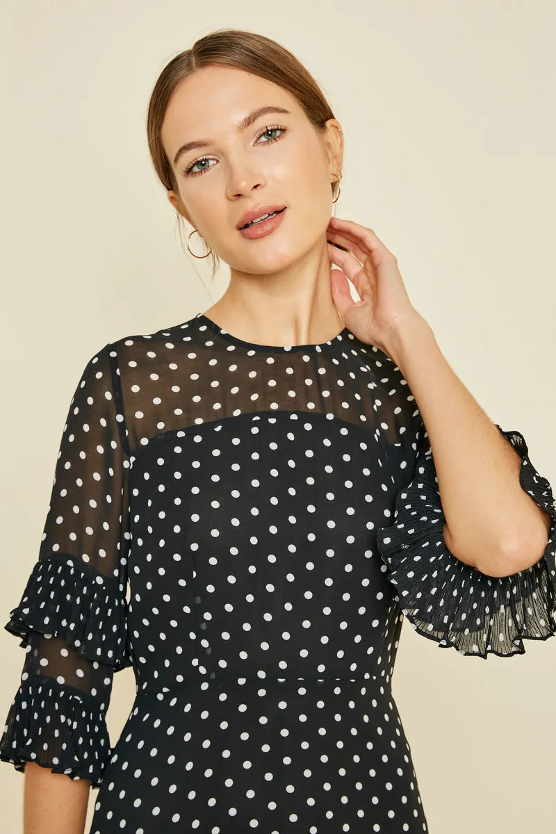 Womens Pleated Polka-Dot Ruffle Shift Dress sold by Hayden product image thumbnail 5