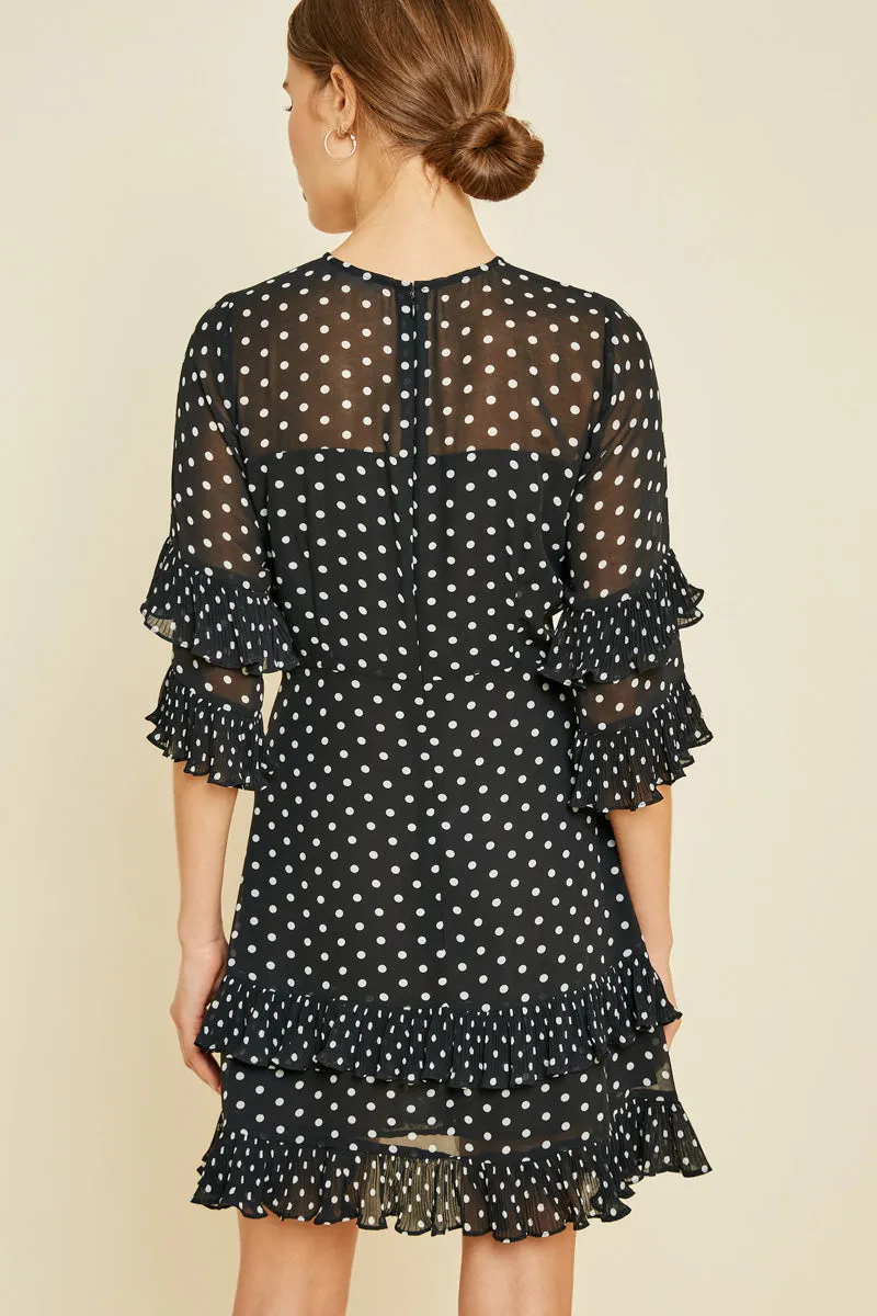 Womens Pleated Polka-Dot Ruffle Shift Dress sold by Hayden product image thumbnail 2