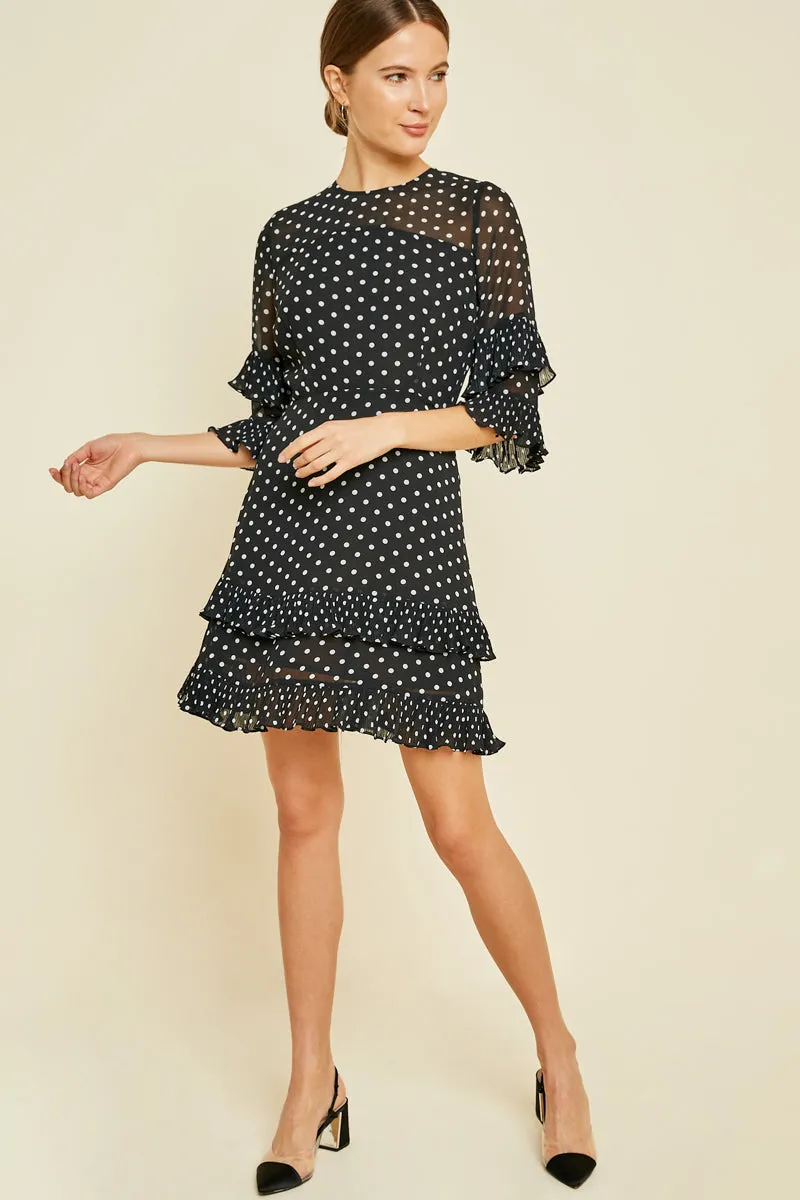 Womens Pleated Polka-Dot Ruffle Shift Dress sold by Hayden product image thumbnail 3