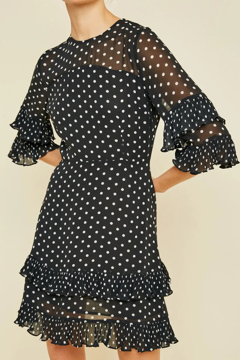Womens Pleated Polka-Dot Ruffle Shift Dress sold by Hayden product image thumbnail 4